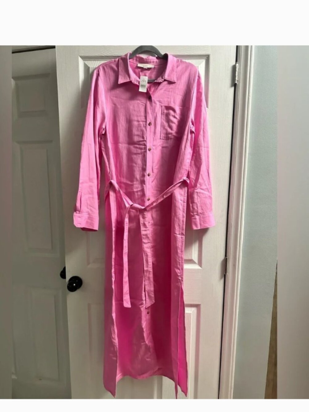 NWT! Loft - Linen Blend Maxi Pocket Shirtdress Button-Up 34965801 | Pink Punch - Picture 8 of 11